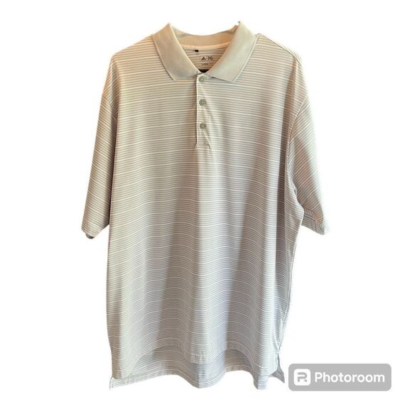 Men’s Adidas Gray Striped Climalite Polo Size 2X - Picture 1 of 4